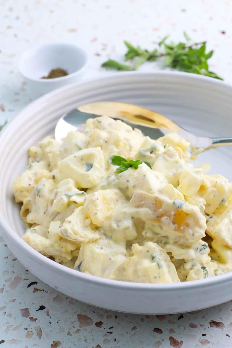 classic potato salad in a bowl